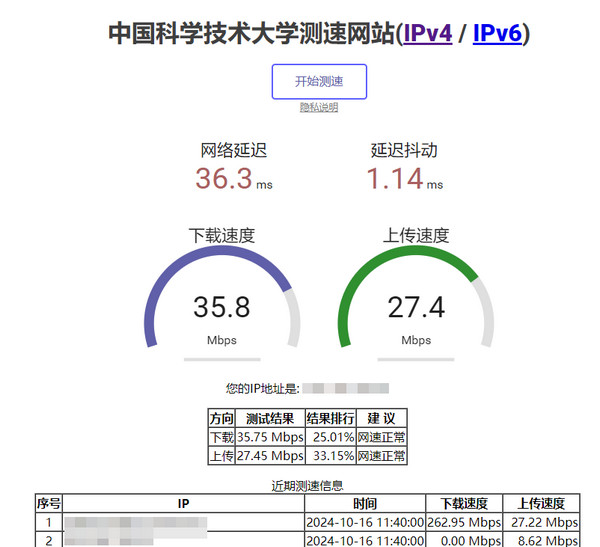 网络测速准确率超高的网站：中国科学技术大学测速网站